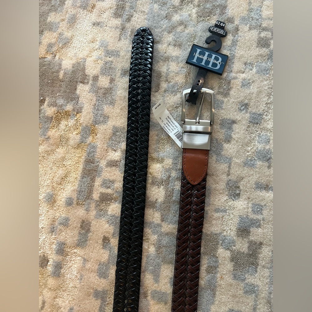 NWT/ Harbor Bay Reversible Men's Braided Belt 62-64 Big & Tall